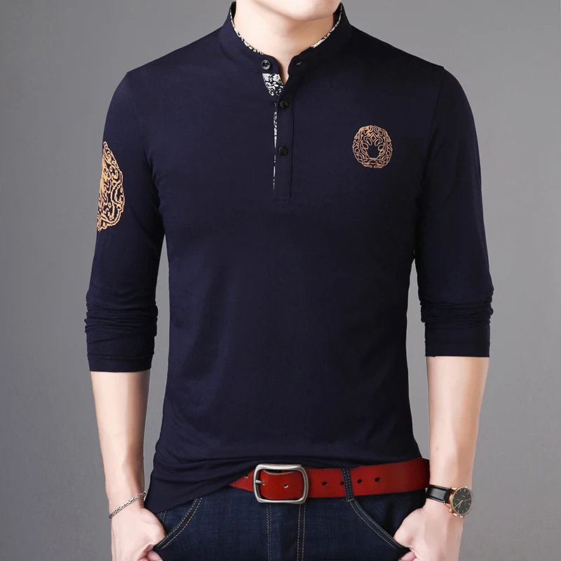 

2020 New Fashion Brand Polo Shirt Mens Stand Collar Trends Tops Street Wear Mercerized Cotton Long Sleeve Polos Mens Clothing