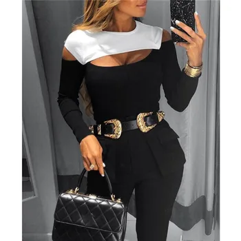 Casual T-shirt Black and White Blouse Hollow Out Sexy Women Colorblock Cut Out Design Long Sleeve Blouse
Casual T-shirt Black and White Blouse Hollow Out Sexy Women Colorblock Cut Out Design Long Sleeve Blouse