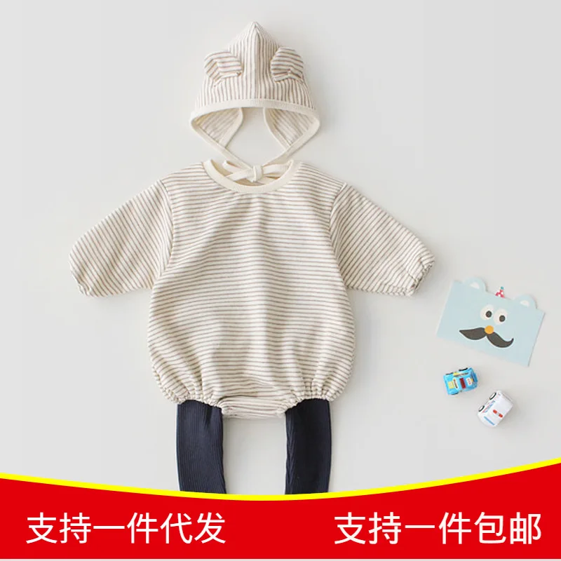 South Korea Baby Cute Small Ears Stripes Romper Onesie Loose-Fit Korean-style Hoodie BABY'S Jumpsuit + Cap Spring And Autumn
South Korea Baby Cute Small Ears Stripes Romper Onesie Loose-Fit Korean-style Hoodie BABY'S Jumpsuit + Cap Spring And Autumn