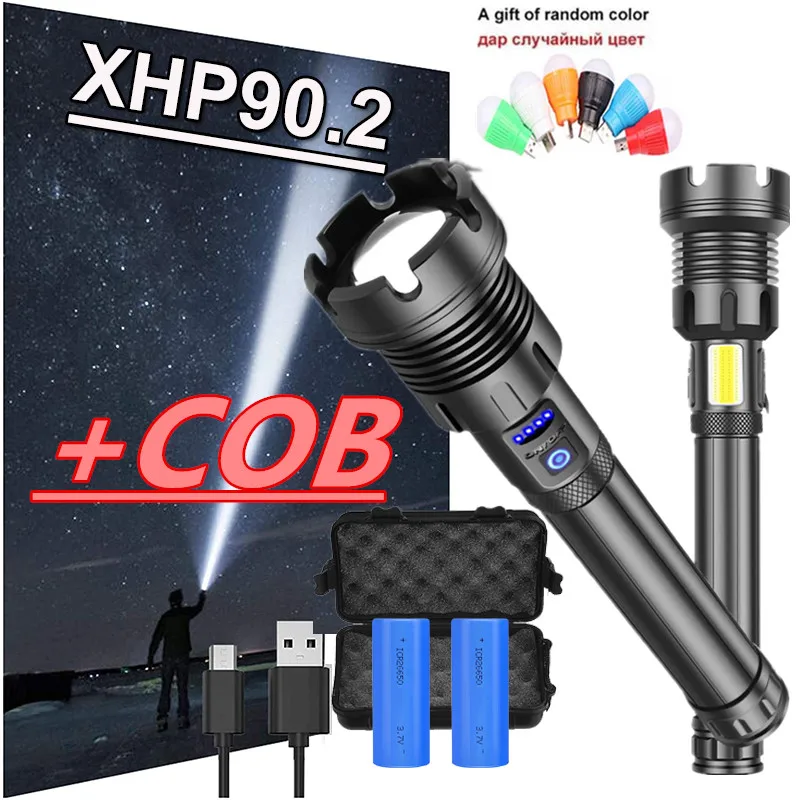 2000M XHP90.2 самый мощный Led + COB флэш-светильник usb Zoom тактический фонарь xhp70 18650 или 26650