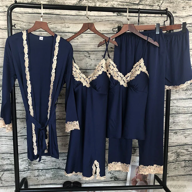 Women Silk Pajama Sets 5 Pieces Satin Sleepwear Home Wear Home Clothing Female Sexy Pijama Flower Embroidery Sleep Lounge Pyjama
Women Silk Pajama Sets 5 Pieces Satin Sleepwear Home Wear Home Clothing Female Sexy Pijama Flower Embroidery Sleep Lounge Pyjama