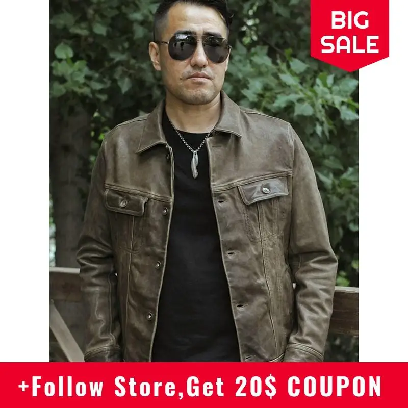 2020 Retro Brown American Casual Style Genuine Leather Jacket Men Single Breasted Real Sheepskin Spring Slim Fit Leather Coat
2020 Retro Brown American Casual Style Genuine Leather Jacket Men Single Breasted Real Sheepskin Spring Slim Fit Leather Coat