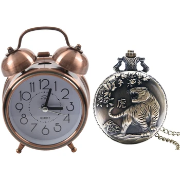 1 Pcs Metal Double Bell Alarm Clock Quartz Movement Bedside Night Light & 1 Pcs Down the Mountain Retro Pocket Watch 
1 Pcs Metal Double Bell Alarm Clock Quartz Movement Bedside Night Light & 1 Pcs Down the Mountain Retro Pocket Watch
