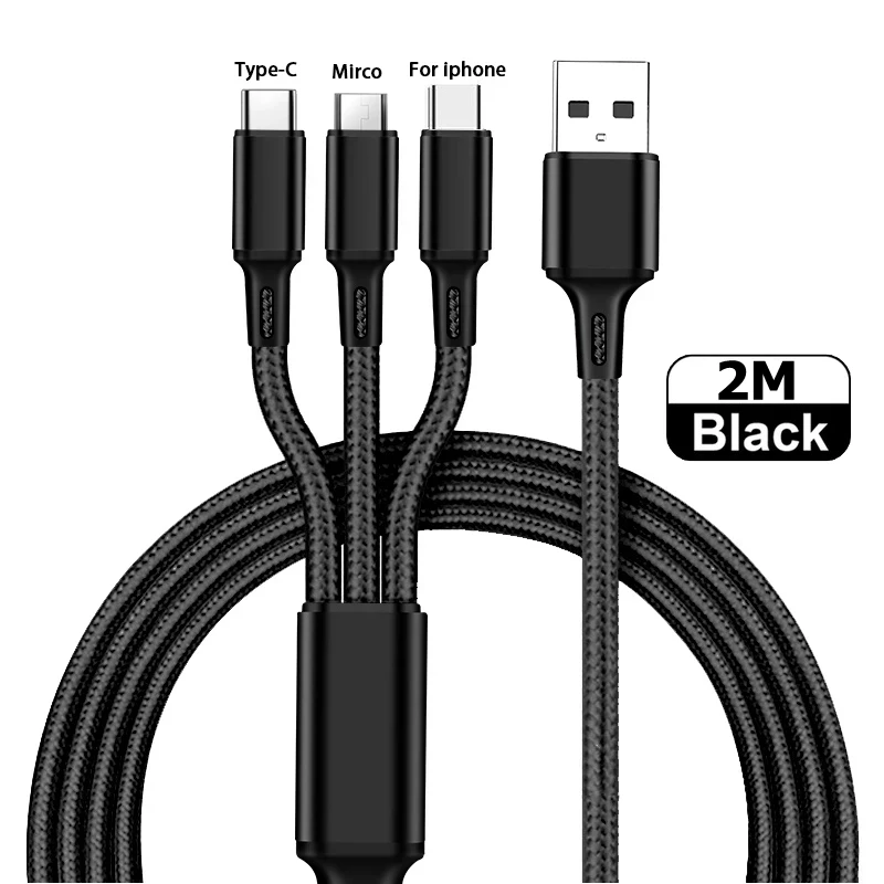 Горячая продажа 2 м 3 в 1 Micro USB Type C кабель зарядного устройства Мульти Usb порт