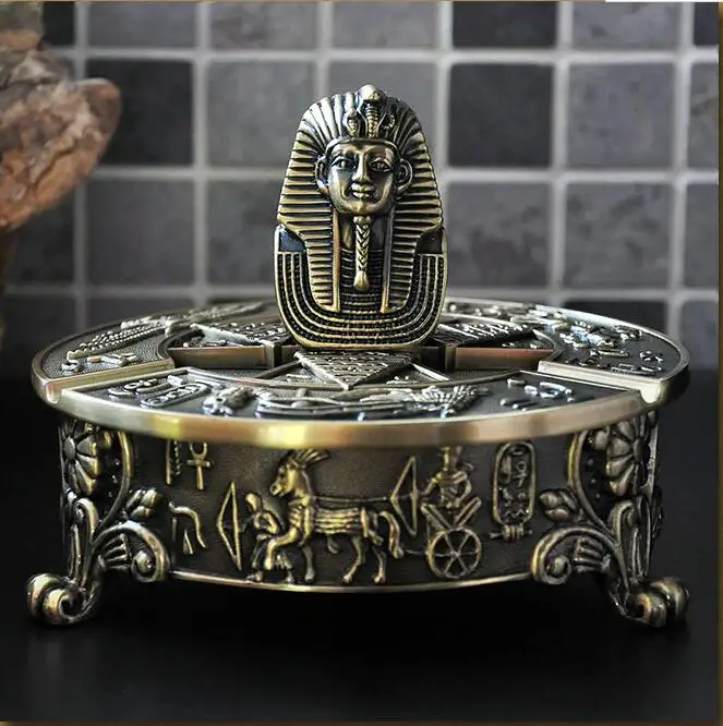 

Egyptian Style Metal Ashtray With Lids Cendrier Cigar Ash Tray Bronze Aschenbecher Smoking Accessories For Men's Gifts AT09