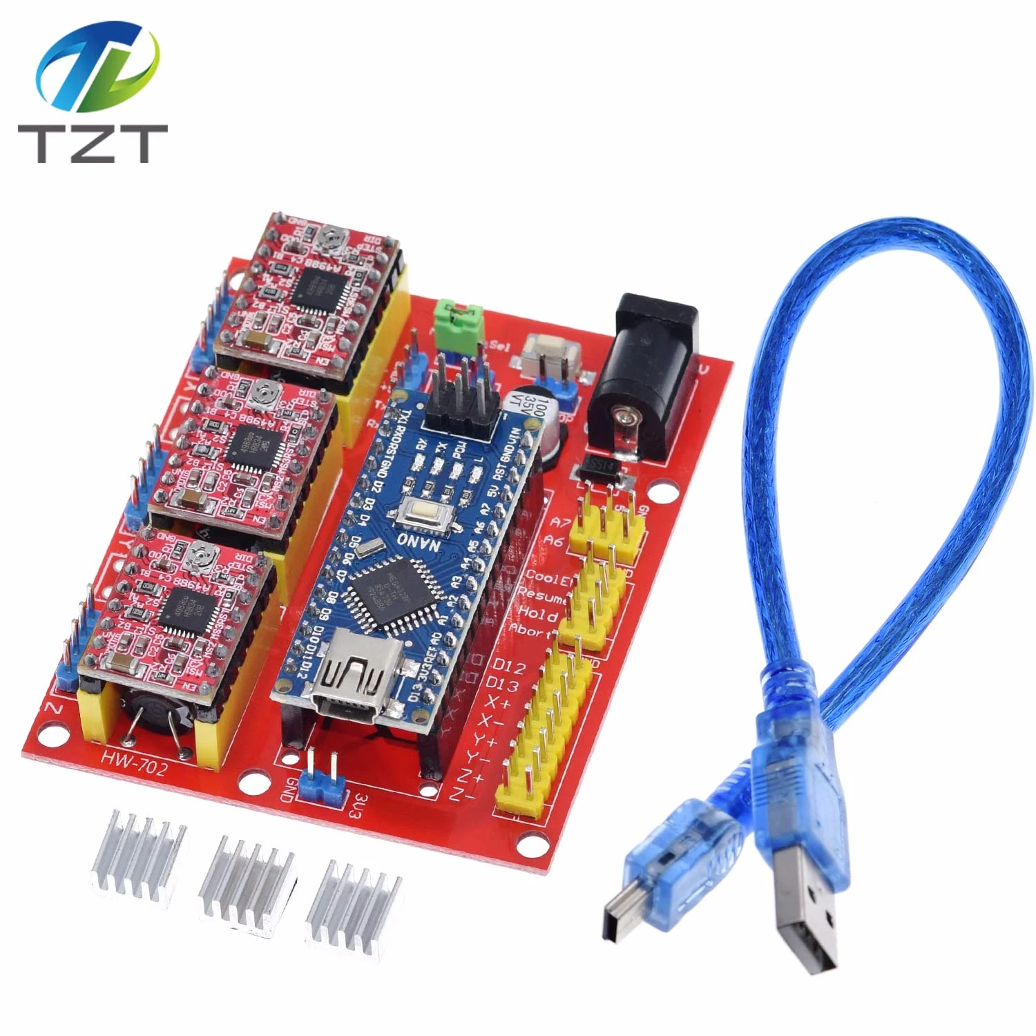 TZT 3DV4 CNC Shield V4 + Nano 3.0 + 3pcs A4988 Reprap Stepper Drivers Set For Arduino
TZT 3DV4 CNC Shield V4 + Nano 3.0 + 3pcs A4988 Reprap Stepper Drivers Set For Arduino
