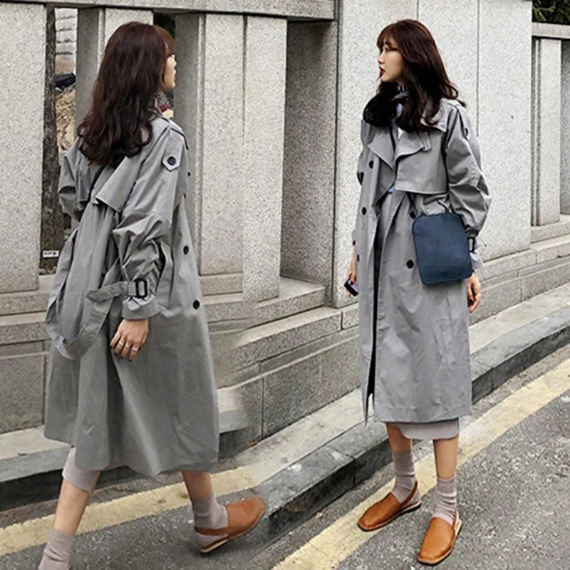 Autumn Trench Coat Gray Women's Cotton Mid-length Lapel Fashion Street Windbreaker Autumn Loose Badges Pocket Lace Overcoat Z759 
Autumn Trench Coat Gray Women's Cotton Mid-length Lapel Fashion Street Windbreaker Autumn Loose Badges Pocket Lace Overcoat Z759