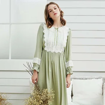 Speing Autumn Lace Vintage Women's Nightgowns Light Green Long Sleeve Royal Elegant Female ViscoseSleepwear Sweet Night Dress
Speing Autumn Lace Vintage Women's Nightgowns Light Green Long Sleeve Royal Elegant Female ViscoseSleepwear Sweet Night Dress