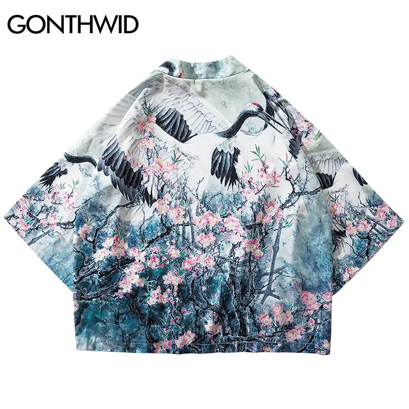 GONTHWID Japanese Style Crane Cherry Blossoms Print Kimono Cardigan Shirts Jackets Streetwear Harajuku Casual Open Front Coats
GONTHWID Japanese Style Crane Cherry Blossoms Print Kimono Cardigan Shirts Jackets Streetwear Harajuku Casual Open Front Coats