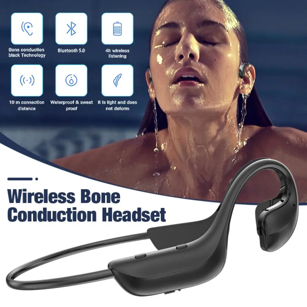 Wireless Bone Conduction Headset Waterproof Bluetooth5.1 Headphone Built-in Dual Noise Cancelling Mic For Cycling Running Gym |