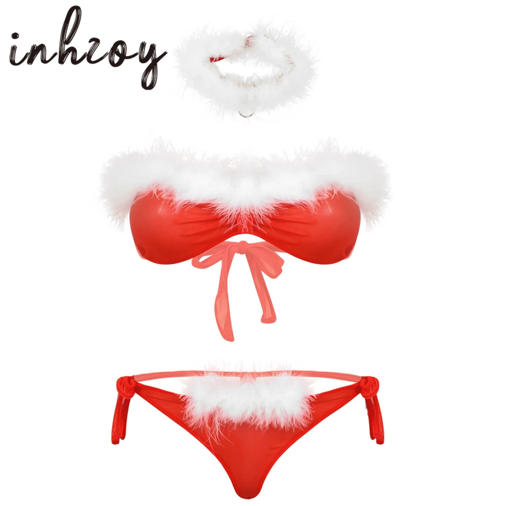 Women Christmas Santa Erotic Costume Feather Trim Bra with Panties Mesh Sheer Lingerie Set Ladies Xmas Rave Party Sexy Underwear
Women Christmas Santa Erotic Costume Feather Trim Bra with Panties Mesh Sheer Lingerie Set Ladies Xmas Rave Party Sexy Underwear