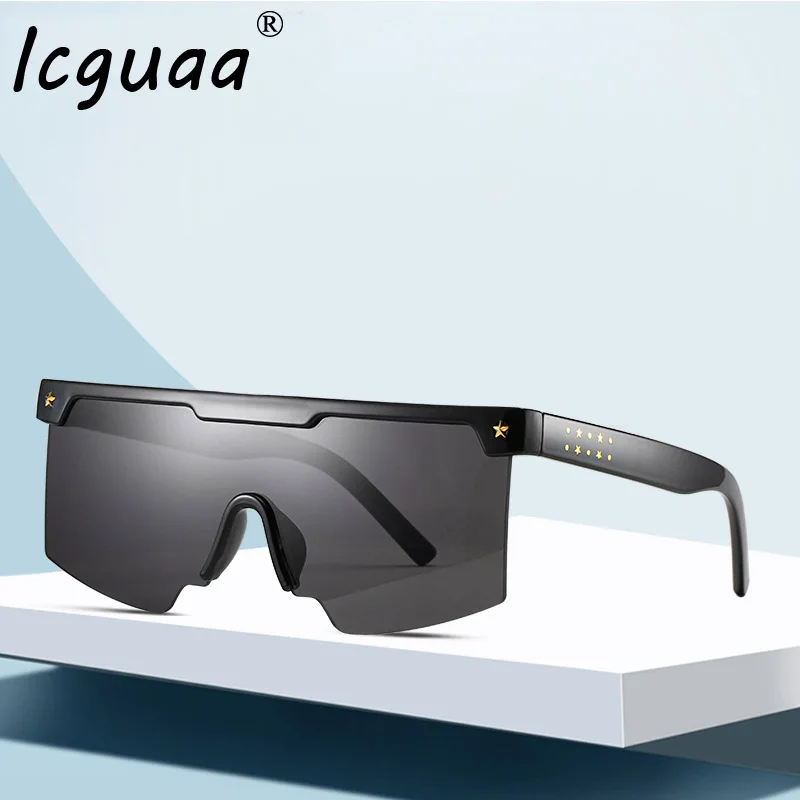 Women Oversize Shield Visor Sunglasses Windproof Glasses Flat Top Modern Vision