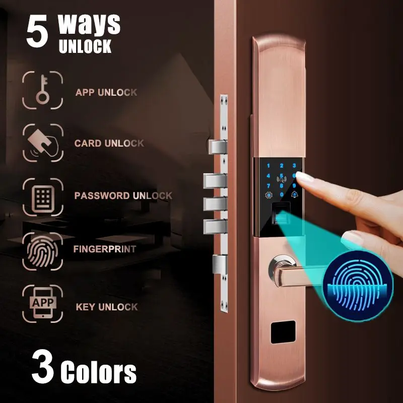 Security Electronic Digital Smart Door Fingerprint Lock APP+Touch Password+Key+Card+Fingerprint 5 Way Door Lock Electronic Hotel
Security Electronic Digital Smart Door Fingerprint Lock APP+Touch Password+Key+Card+Fingerprint 5 Way Door Lock Electronic Hotel