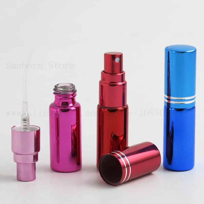 Фото 24pcs /lot 5ml UV Small Refillable Perfume Bottle Blue Red Glass Fragrance Atomizer 1/6oz Mist spray Liquid Container | Красота и