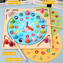 3-en-1 bébé réveil cognitif Montessori jouets magnétique jeu de pêche enfants début jouets éducatifs en bois Puzzle enfants cadeau(China)