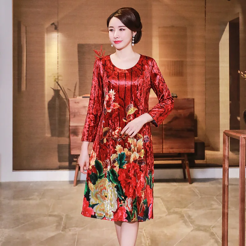 2019 Spring Clothing New Style Velvet Floral Printed Dress Middle-aged Middle-aged WOMEN'S Apparels Middle-aged Women Dress Larg
2019 Spring Clothing New Style Velvet Floral Printed Dress Middle-aged Middle-aged WOMEN'S Apparels Middle-aged Women Dress Larg