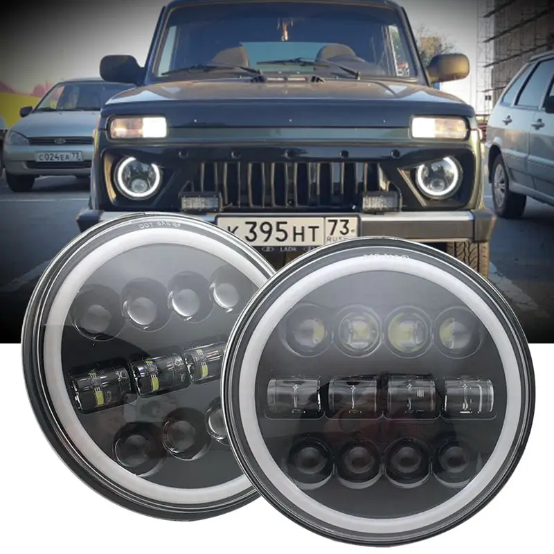 

7" LED Headlights Halo Angel Eyes Lights for Mazda Miata MX5 H6024 90-97 for Suzuki Samurai for Jeep Wrangler JK lada