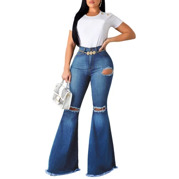 Fashion Women Denim Flare Pants Retro Ripped Jeans Female Wide Leg Trousers Lady Bell-Bottoms Flare Pant Vintage Hole Jeans D25
Fashion Women Denim Flare Pants Retro Ripped Jeans Female Wide Leg Trousers Lady Bell-Bottoms Flare Pant Vintage Hole Jeans D25