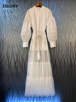 Floor Length Dress 2020 Spring Style Women Sexy Tulle Mesh Patchwork String Belt Long Sleeve Casual Long Sexy Maxi Dress White
Floor Length Dress 2020 Spring Style Women Sexy Tulle Mesh Patchwork String Belt Long Sleeve Casual Long Sexy Maxi Dress White