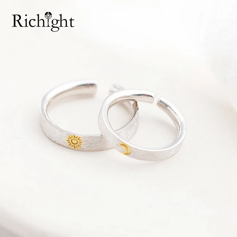 Simple Design Gold Sun and Moon Couple Rings Mens Womens 925 Sterling Silver Rings with Frosted Surface Open Cuff Wedding Rings
Simple Design Gold Sun and Moon Couple Rings Mens Womens 925 Sterling Silver Rings with Frosted Surface Open Cuff Wedding Rings