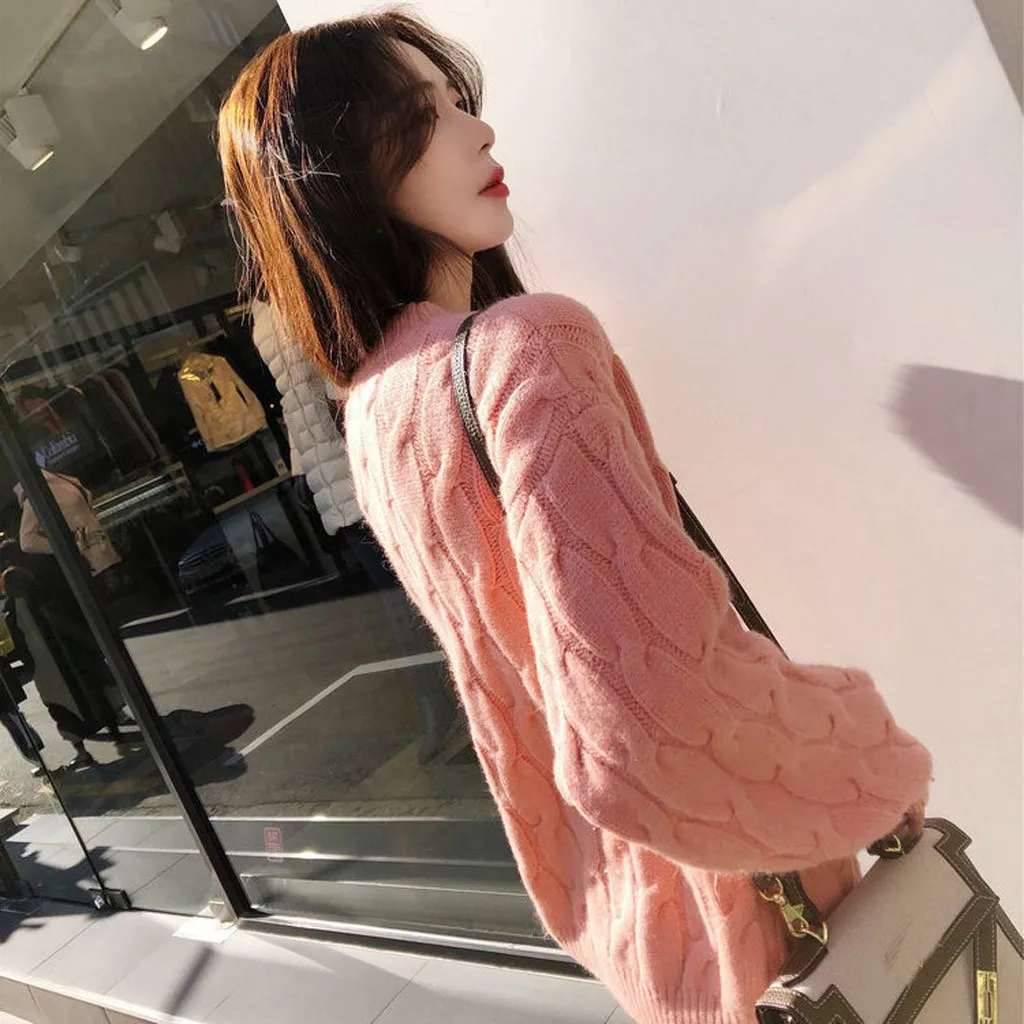 Jaycosin Fashion Women Casual Simple Long Sleeve Knitting Sweater Stylish Solid Color Comfortable Warm Lazy Wind Sweater