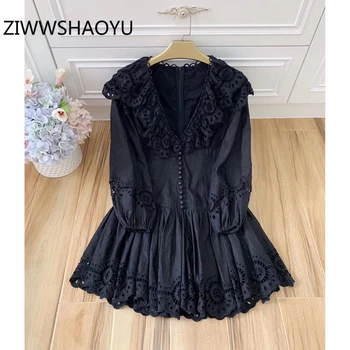 ZIWWSHAOYU Autumn Female Elegant Vintage Linen Mini Dresses Fashion Designer Women Hollow Out Embroidery Black V-Neck Dress 2020
ZIWWSHAOYU Autumn Female Elegant Vintage Linen Mini Dresses Fashion Designer Women Hollow Out Embroidery Black V-Neck Dress 2020