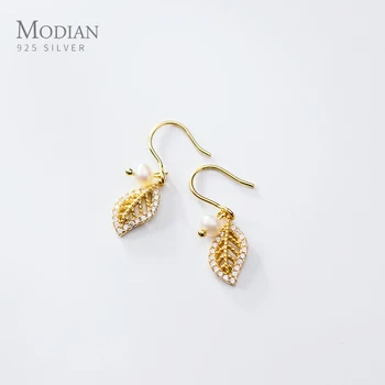 MODIAN Hot Dazzling Zircon Luxury Leaves Elegant Pearl Dangle Earring for Women 925 Sterling Silver Hook Earring Fine Jewelry
MODIAN Hot Dazzling Zircon Luxury Leaves Elegant Pearl Dangle Earring for Women 925 Sterling Silver Hook Earring Fine Jewelry
