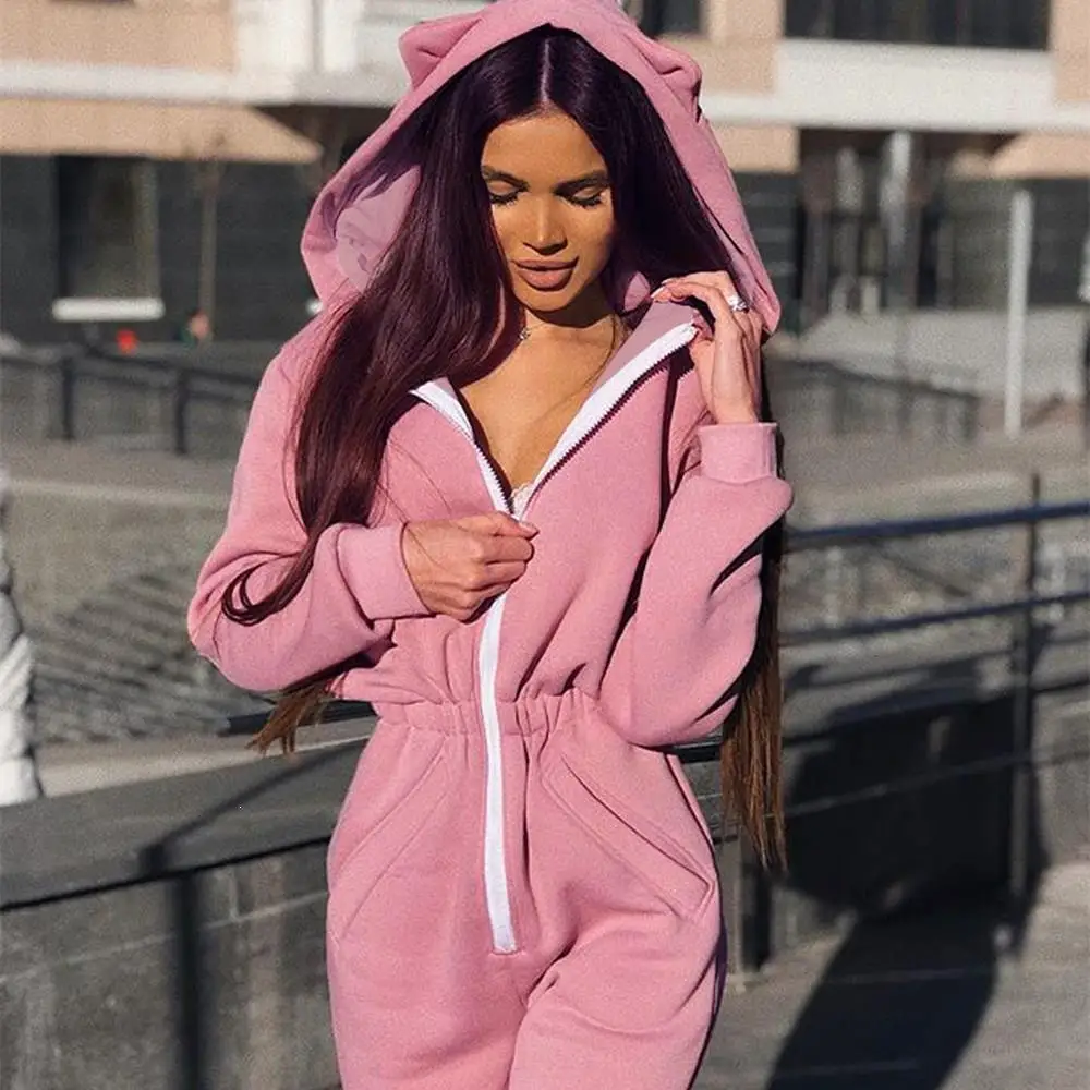 Women Autumn Winter Hooded Sweatshirt Jumpsuits Loose Long Sleeve Zipper Overalls Solid Playsuit Long Rompers
Women Autumn Winter Hooded Sweatshirt Jumpsuits Loose Long Sleeve Zipper Overalls Solid Playsuit Long Rompers