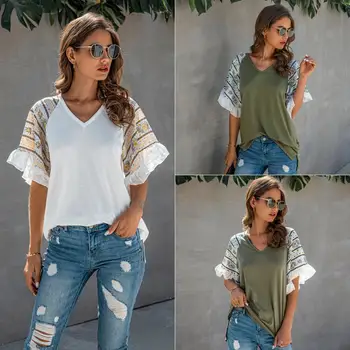 Women Vintage Print Butterfly Sleeve V-neck T-shirt Top Summer Chiffon Ruffles Patchwork Casual Loose Streetwear Tee Tops Female
Women Vintage Print Butterfly Sleeve V-neck T-shirt Top Summer Chiffon Ruffles Patchwork Casual Loose Streetwear Tee Tops Female