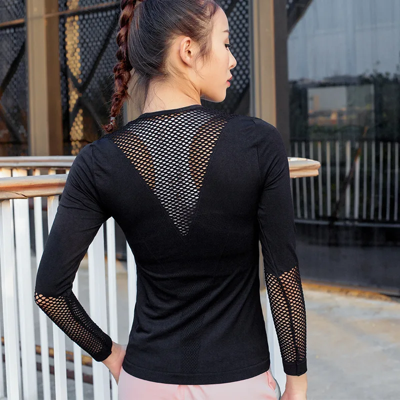 Hollow out Yoga Jacket Sexy Mesh Tight Long-sleeved T-shirt Women's Quick-Dry Running Sports Pilates xiu shen yi
Hollow out Yoga Jacket Sexy Mesh Tight Long-sleeved T-shirt Women's Quick-Dry Running Sports Pilates xiu shen yi