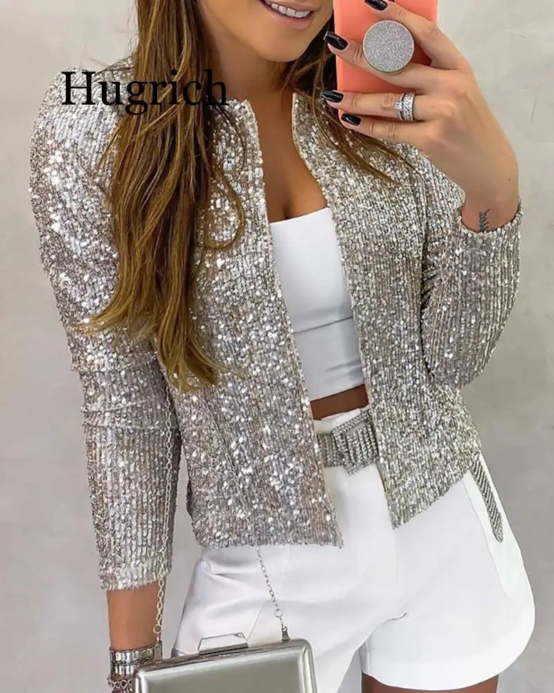 2020 Long Sleeve Open Front Sequin Coat Women Casual Female Jacket Sequin Pearls Buttons Coat O-Neck Out Wear Ladies 
2020 Long Sleeve Open Front Sequin Coat Women Casual Female Jacket Sequin Pearls Buttons Coat O-Neck Out Wear Ladies