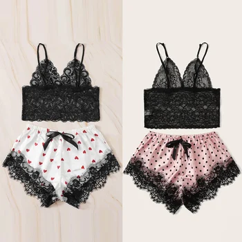 New Women Sleep Wear Sexy Lingerie Satin Lace V-Neck Camisole Top + Shorts Set Sleepwear Pajamas Ladies Sleeveles Sexy Clothes
New Women Sleep Wear Sexy Lingerie Satin Lace V-Neck Camisole Top + Shorts Set Sleepwear Pajamas Ladies Sleeveles Sexy Clothes