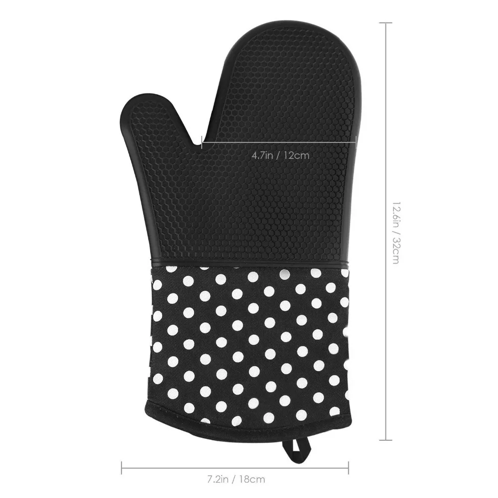 

2pcs/set Silicone Oven Mitts Heat Resistant BBQ Grilling Gloves with Quilted Cotton Lining Kitchen Microwave Oven Gloves