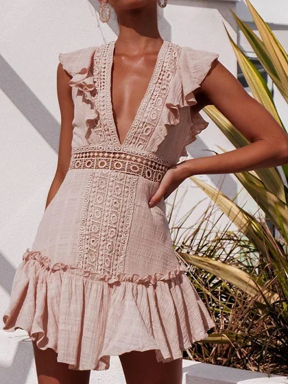 2019 Summer New Style European And American Women's Hot Selling Deep-V Porous Dress Flounced Skirt
2019 Summer New Style European And American Women's Hot Selling Deep-V Porous Dress Flounced Skirt