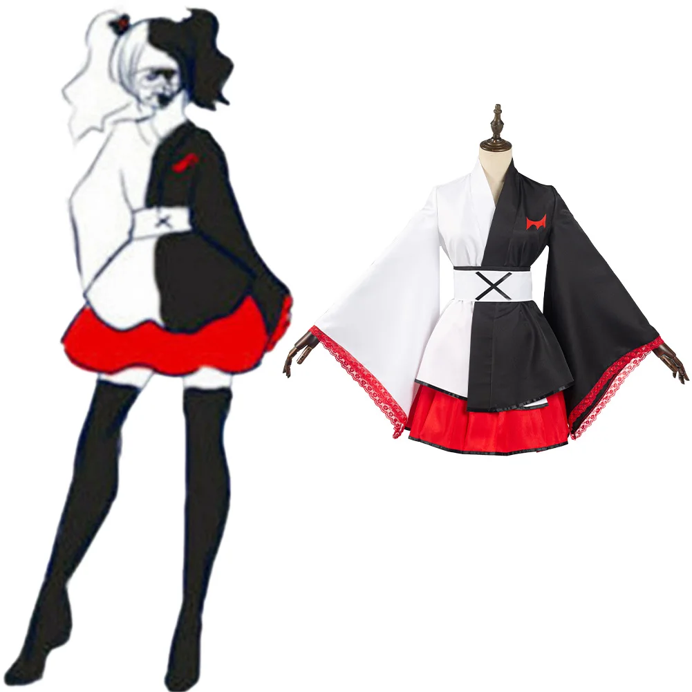 Аниме Danganronpa Косплей Монокума костюм кимоно платье черно-белые наряды с медведем