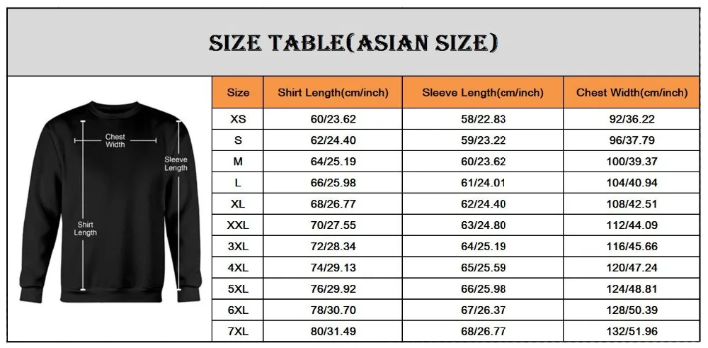 亚洲尺码表-卫衣