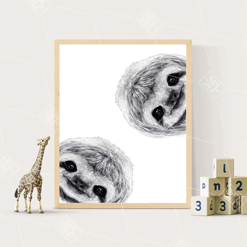 CUTE-PEEKABOO-SLOTH-Wall-Art-Print-and-Poster-Lovely-Curious-Animal-Sloth-Canvas-Painting-Picture-Kids (2)