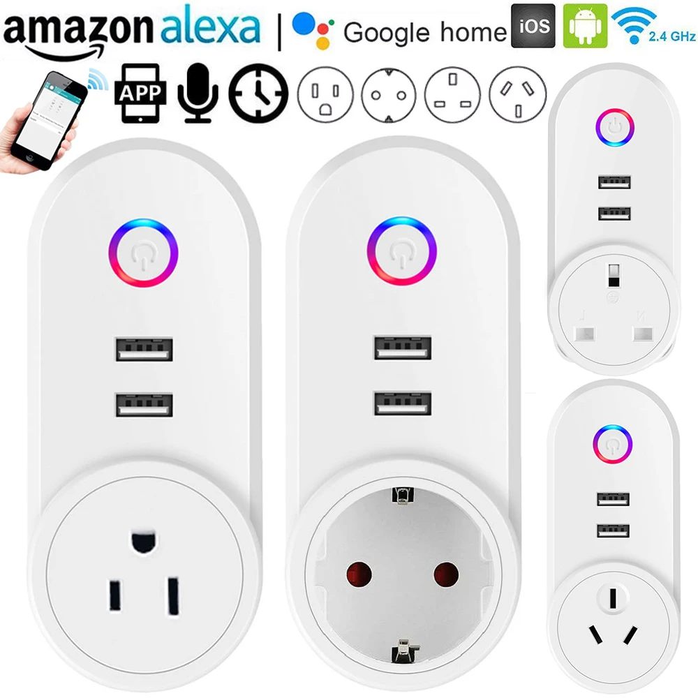 1-4Pack Smart WiFi Plug App Remote Control Socket with 2 USB Port Working with Alexa Google Home Support Timing Energy Saver D40
1-4Pack Smart WiFi Plug App Remote Control Socket with 2 USB Port Working with Alexa Google Home Support Timing Energy Saver D40