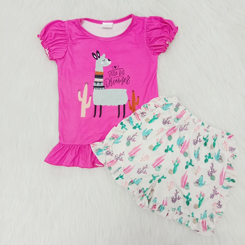 latest fashion summer girl outfit rose red top with Alpaca pattern and ruffle shorts set baby girl party outfit
latest fashion summer girl outfit rose red top with Alpaca pattern and ruffle shorts set baby girl party outfit