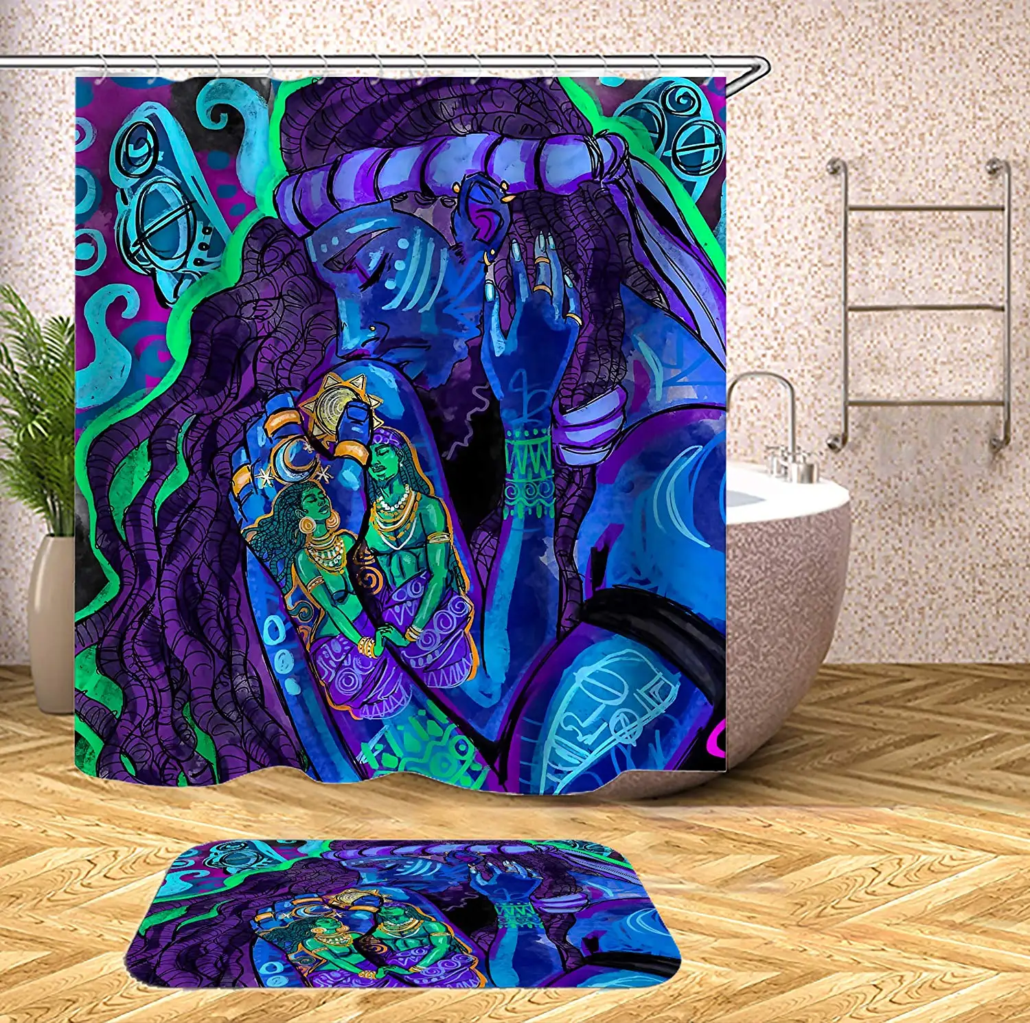 Черная занавеска для ванной комнаты для влюбленных афроамериканских пар
Черная занавеска для ванной комнаты для влюбленных афроамериканских пар