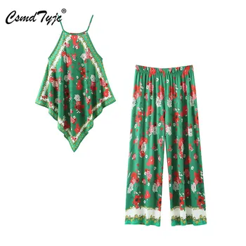 Elegant Print Halter Blouses Suit High Elastic Waist Female Tops Asymmetry Set Summer Women Ankle-Length Pants Sets
Elegant Print Halter Blouses Suit High Elastic Waist Female Tops Asymmetry Set Summer Women Ankle-Length Pants Sets