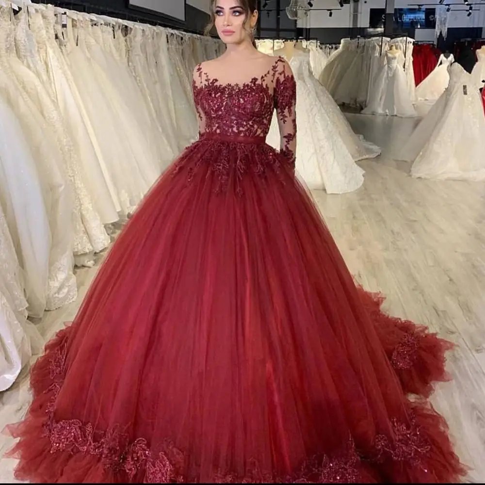 prom dresses 2023 sheer crew neckline long sleeve lace appliques wine red long tulle evening dress gowns
prom dresses 2023 sheer crew neckline long sleeve lace appliques wine red long tulle evening dress gowns