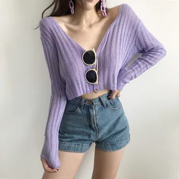 Button Up Cropped Cardigan Women Ice Silk Summer Thin Short Cardigan Crop Top Sweater Long Sleeve Single Breasted Cardigan Femme
Button Up Cropped Cardigan Women Ice Silk Summer Thin Short Cardigan Crop Top Sweater Long Sleeve Single Breasted Cardigan Femme