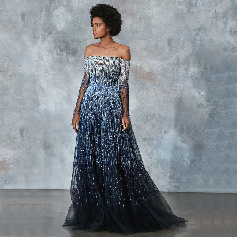 the United States has long sleeve, a word shoulder luxury heavy industry gradient sequins a toast to the bride dress
the United States has long sleeve, a word shoulder luxury heavy industry gradient sequins a toast to the bride dress