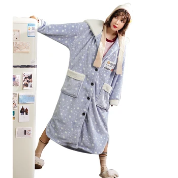 

Winter Warm Hooded Bathrobe Women's Robes Flannel Sleepwear Femme Bathrobes Kimono Dressing Gown Nightgowns Plush Robes Fashion