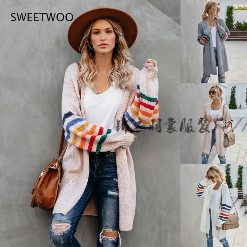 Rainbow Striped Boho Cardigan Winter Long Coat Female Knitwear Pink Slim Sweaters Cardigans for Women Clothes 2021 
Rainbow Striped Boho Cardigan Winter Long Coat Female Knitwear Pink Slim Sweaters Cardigans for Women Clothes 2021