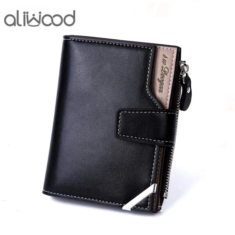 Фото Aliwood бренд мужской кожаный бумажник короткая Hasp 3 раза модные мужские кошельки