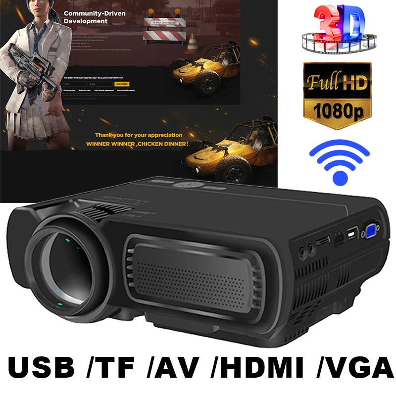 T5 mini Projector Full-HD 1080P projector WIFI connect Phone 1280x800P Resolution Beamer 4K Proyector Home Theater
T5 mini Projector Full-HD 1080P projector WIFI connect Phone 1280x800P Resolution Beamer 4K Proyector Home Theater