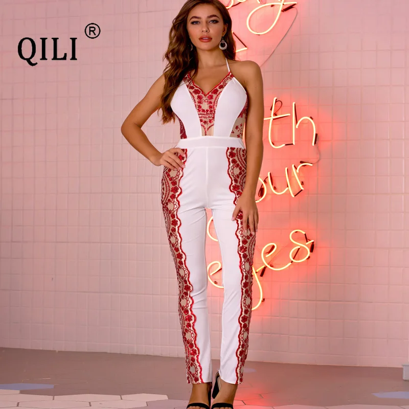 QILI Sexy Backless Sequined Jumpsuits Womens Halter Sleeveless Patchwork Elegant Jumpsuit Party Club Romper New
QILI Sexy Backless Sequined Jumpsuits Womens Halter Sleeveless Patchwork Elegant Jumpsuit Party Club Romper New