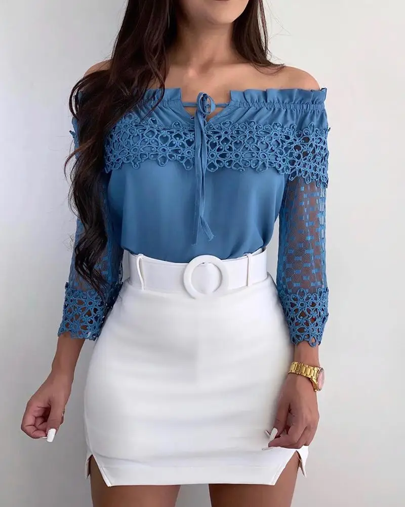 2019 Autumn Fashion Elegant Patchwork Party Boho Blouse Hollow Out Lace Mesh Insert Off Shoulder Frill Blouse
2019 Autumn Fashion Elegant Patchwork Party Boho Blouse Hollow Out Lace Mesh Insert Off Shoulder Frill Blouse